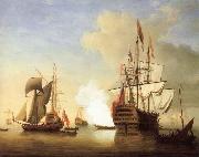 Stern view of the Royal William firing a salute Monamy, Peter